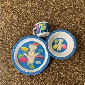 New Vintage Rare Pillsbury Doughboy 3 pc. Child's Dish Set Plate Bowl Cup 2000